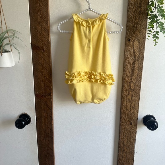 Y2K Ralph Lauren Baby Girl Yellow Ruffled Bubble Ruffle Romper Pink Logo - Picture 11 of 15
